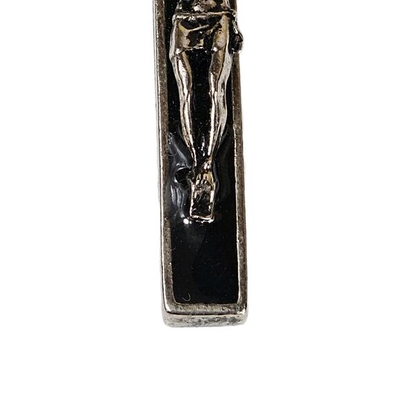 St. Benedict Crucifix Necklace Black Enamel Cross with Cord Catholic Pendant - Picture 7 of 9